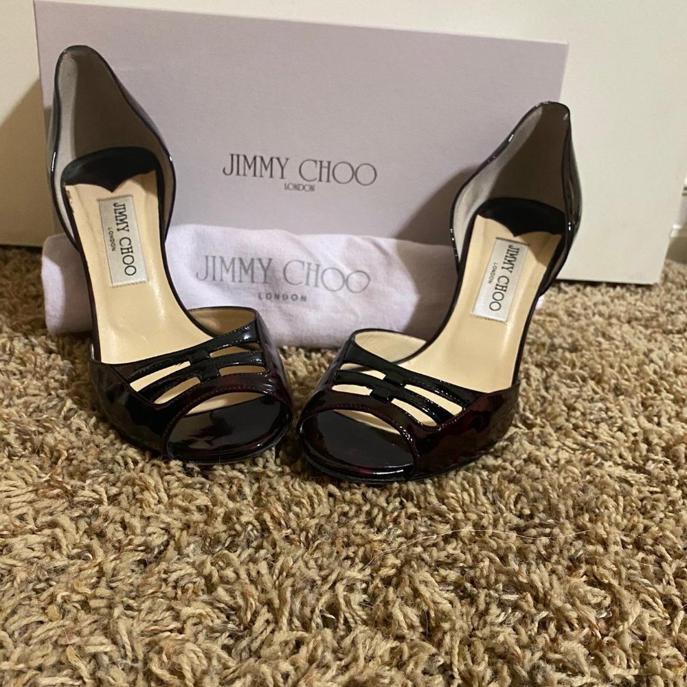 Jimmy Choo Aura Leopard Patent Leather Heel 8.5